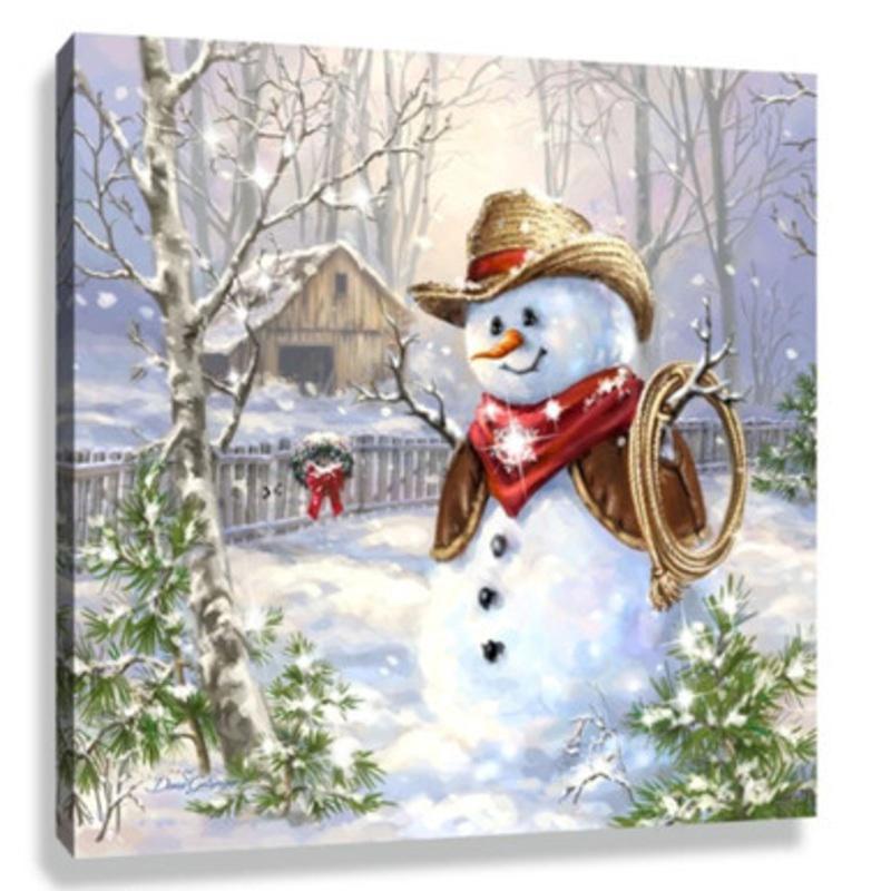 White and Brown Cowboy Frosty Pizazz Print Framed Christmas Wall Decor 10 x 10
