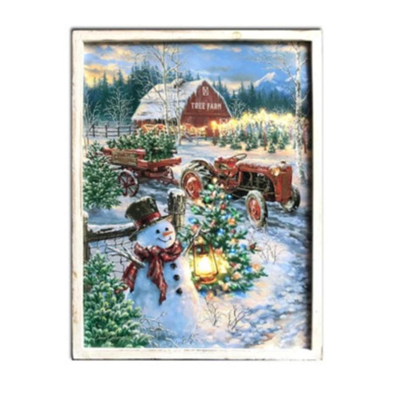 White and Brown The Tree Farm Lighted Christmas Rectangular Framed Wall Decor 24 x 18