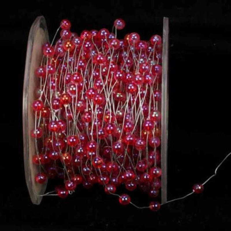 White and Red Pearls Wired Craft Ribbon Garland 0.25 x 54 Yards