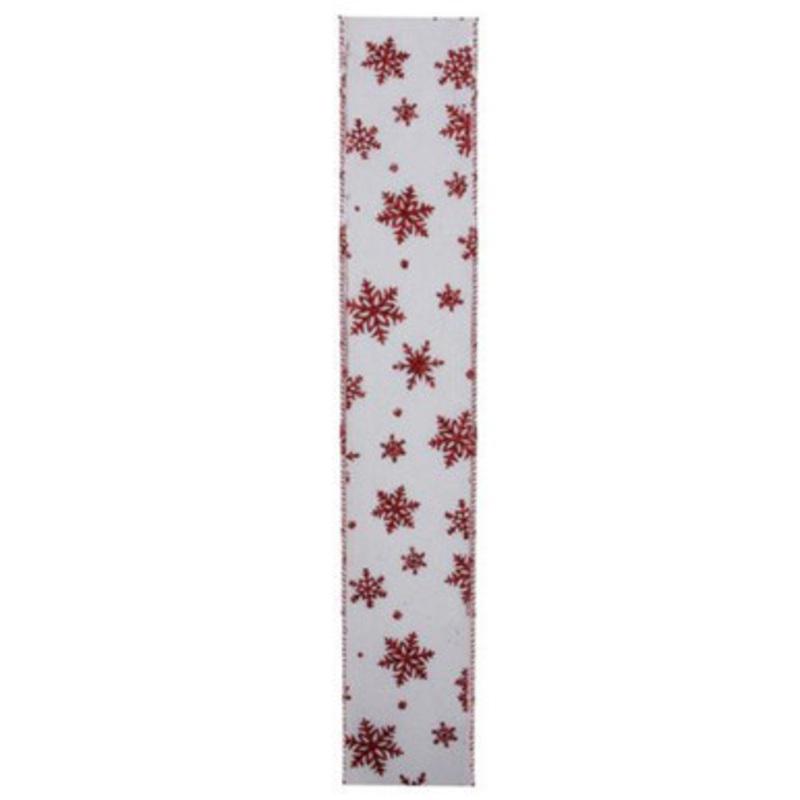 White and Red Snowflake Christmas Wired Craft Ribbon 2.5 x 10 Yards