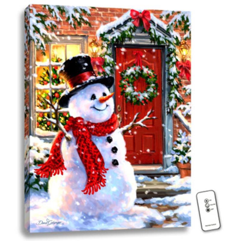 White and Red Snowman LED Backlit Christmas Rectangular Wall Art with Remote Control 24 x 18