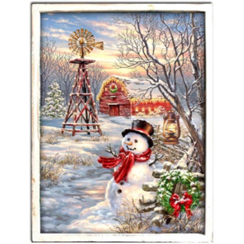 White and Red Winter Windmill Lighted Rectangular Framed Christmas Wall Art Decor 24 x 18