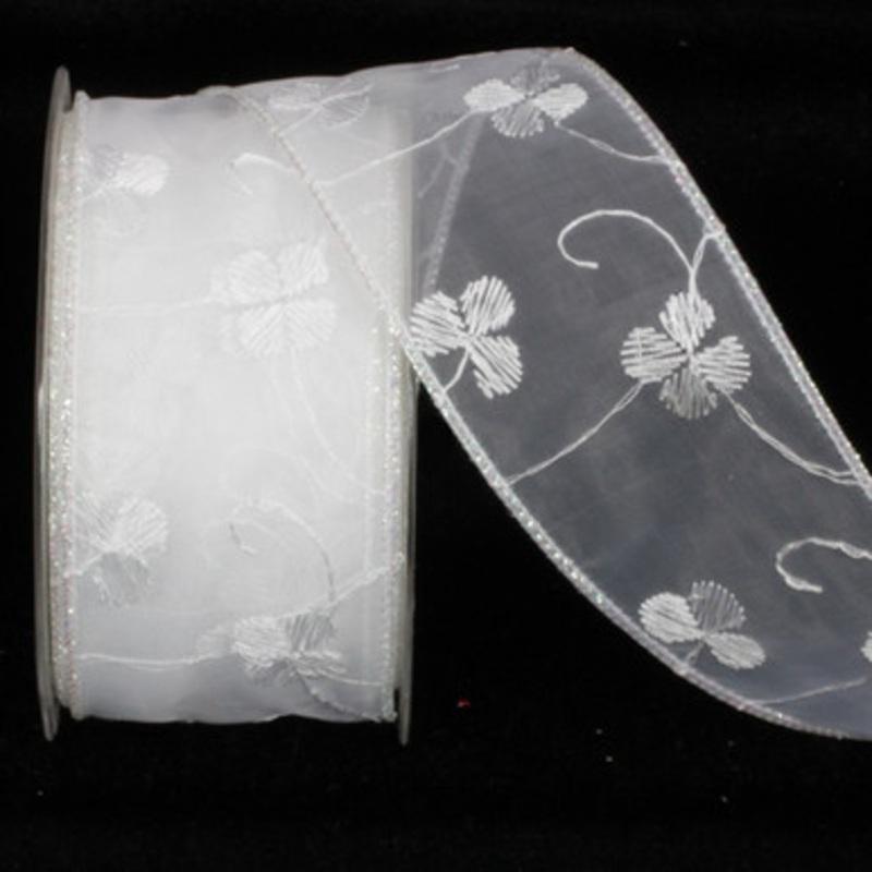 White Christian Lalou Wired Craft Ribbon 2 x 20 Yards