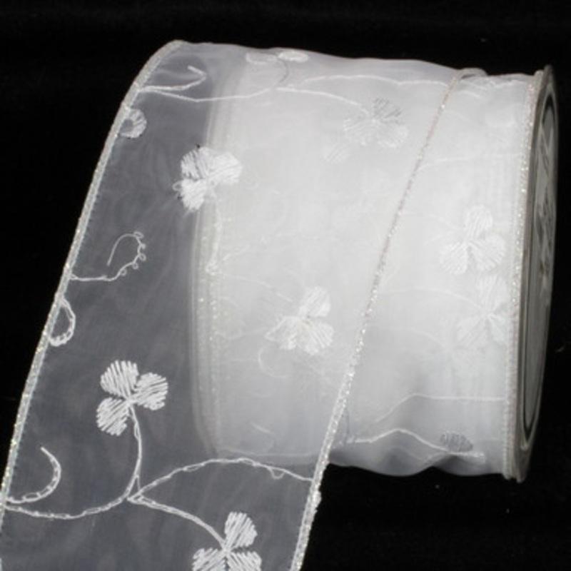 White Christian Lalou Wired Craft Ribbon 3 x 20 Yards