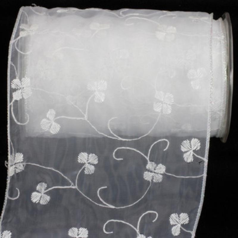 White Christian Lalou Wired Craft Ribbon 6 x 20 Yards