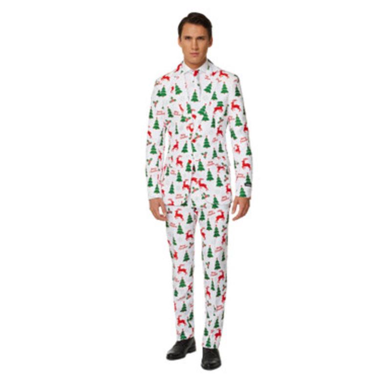 White Christmas Trees and Reindeer Mens Adult Slim Fit Suit  2XL