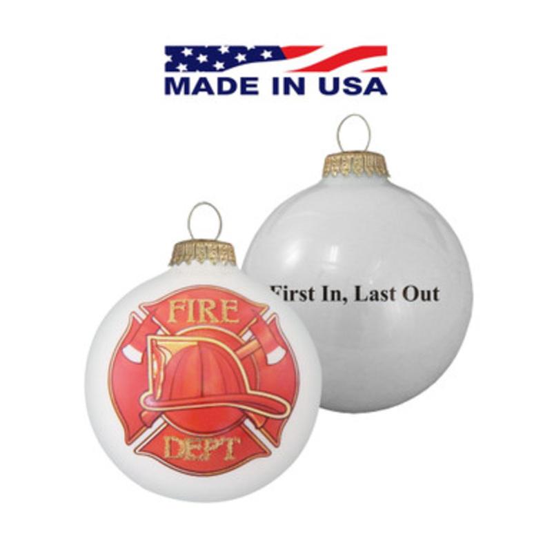 White Fire Department Logo Christmas Ball Ornaments 3.25 (80mm)
