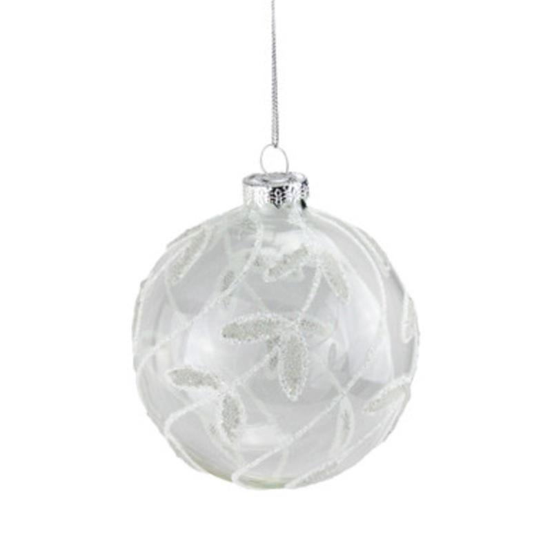 White Glitter Shatterproof Leaves Christmas Ball Ornament 3.25 (80mm)