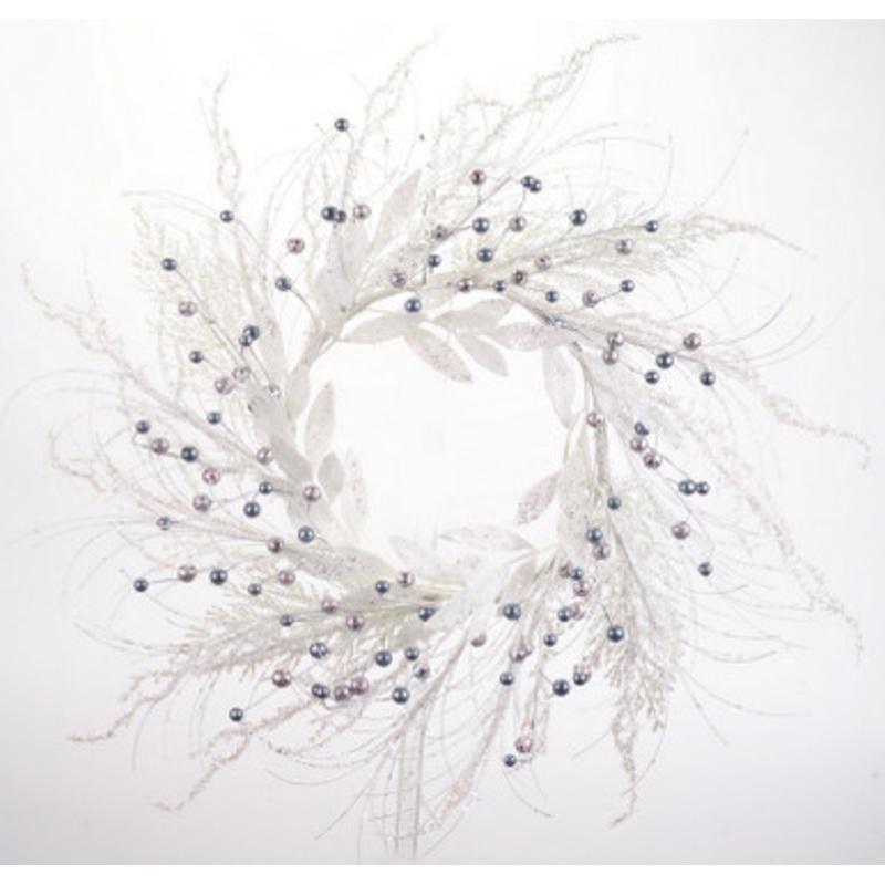 White Glittered Leaf and Needle Artificial Christmas Wreath 29-Inch, Unlit 31754362