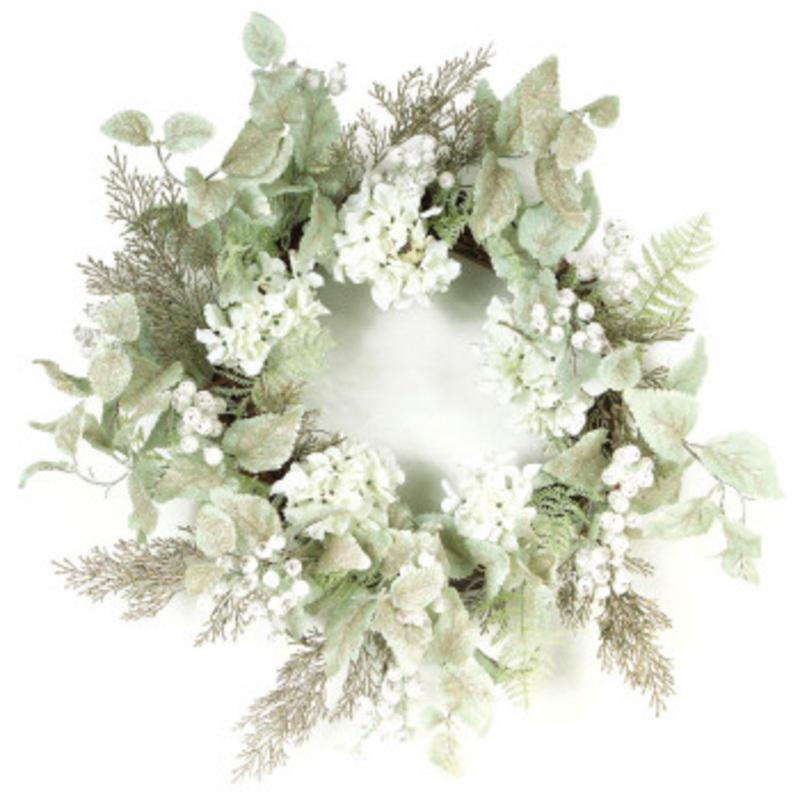 White Hydrangea Glittered Berry Artificial Christmas Wreath 24-Inch, Unlit