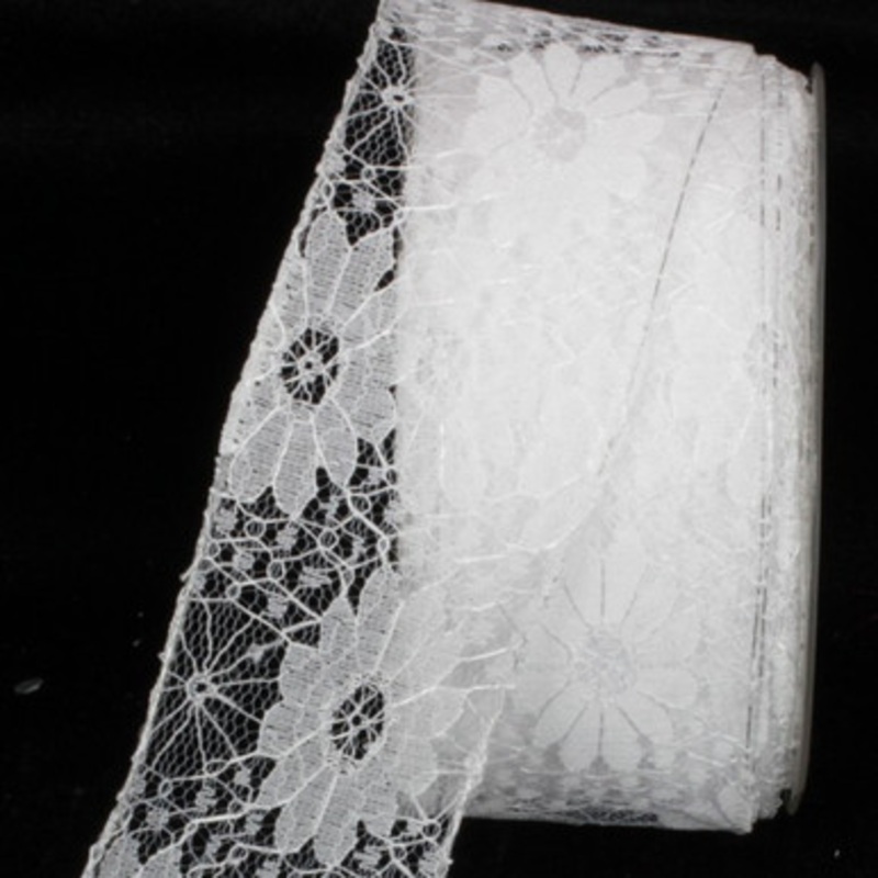 White Jacques Lalou Lace Wired Craft Ribbon 2 x 40 Yards