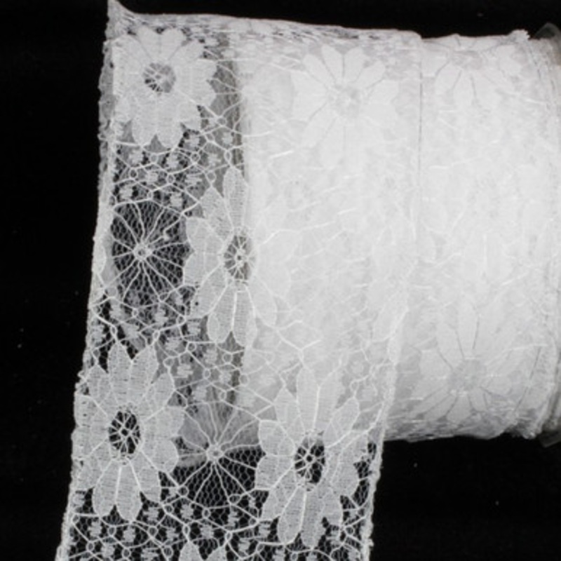 White Jacques Lalou Lace Wired Craft Ribbon 3 x 20 Yards