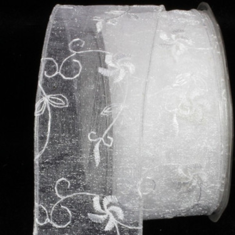 White Jacques Lalou Wired Craft Ribbon 2 x 20 Yards