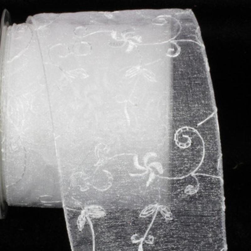 White Jacques Lalou Wired Craft Ribbon 3 x 20 Yards