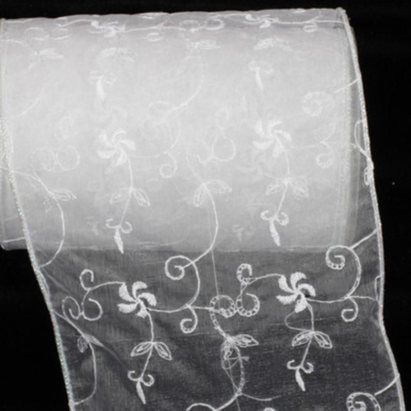 White Jacques Lalou Wired Craft Ribbon 6 x 20 Yards