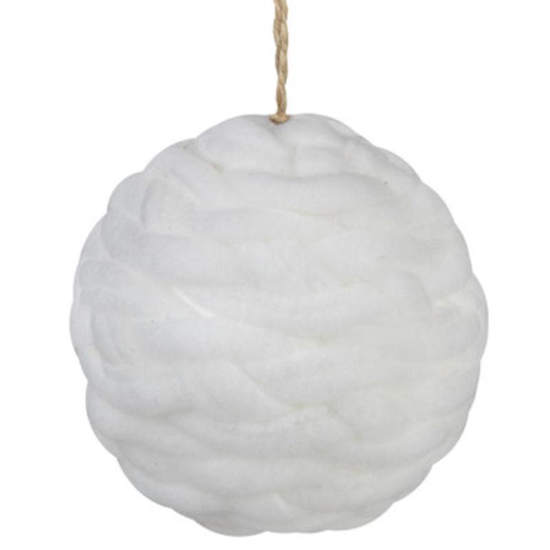 White Knit Cottony Christmas Ball Ornament 3.25 (80 mm)