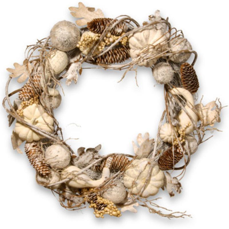 White Pumpkin Artificial Wreath 20-Inch, Unlit