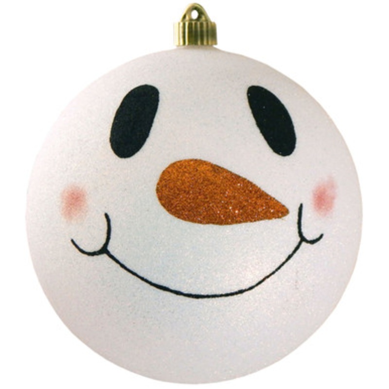 White Single Snowman Face Shatterproof Glitter Christmas Ball Ornament 8 (200mm)