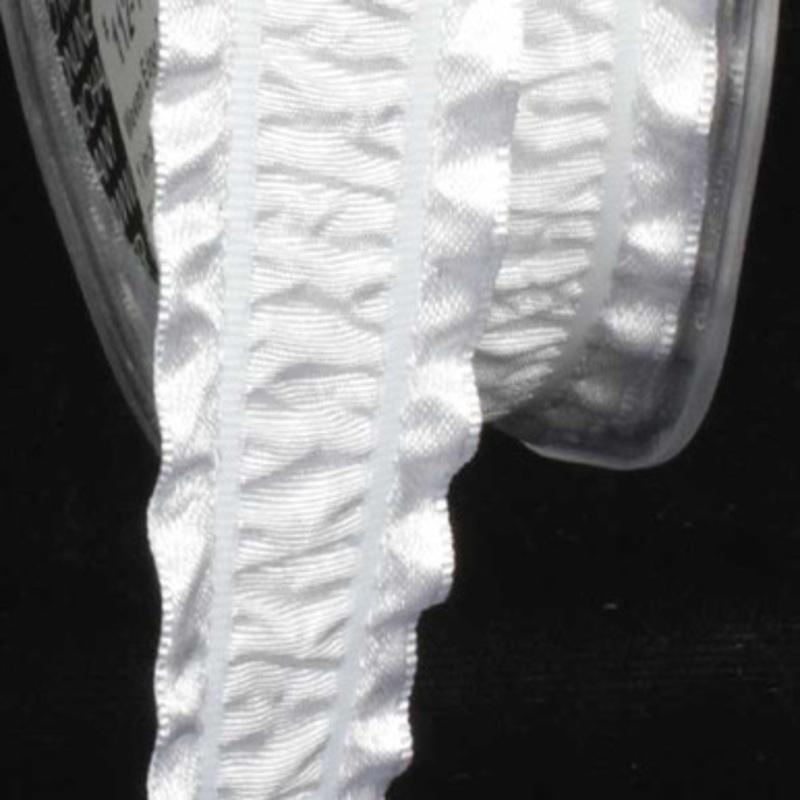 White Solid Ruffles Woven Edge Craft Ribbon 1 x 60 Yards