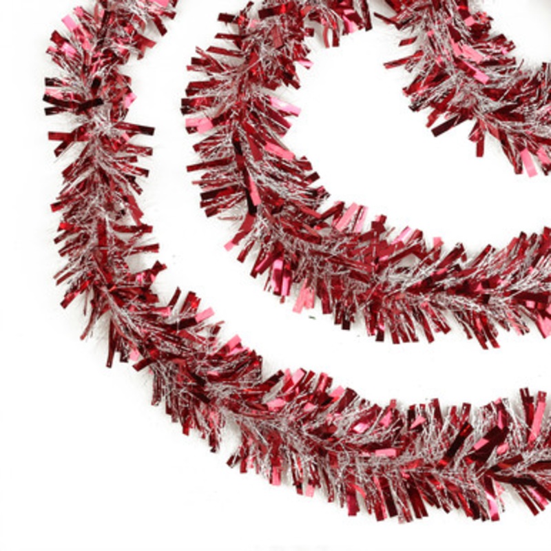 Wide Cut Snowblush Tinsel Commercial Christmas Garland 50 x 4 Red and White Unlit