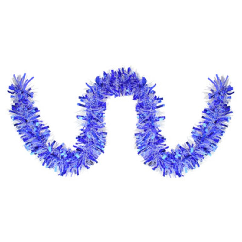 Wide Cut Tinsel Commercial Christmas Garland 50 x 4 Blue and White Unlit