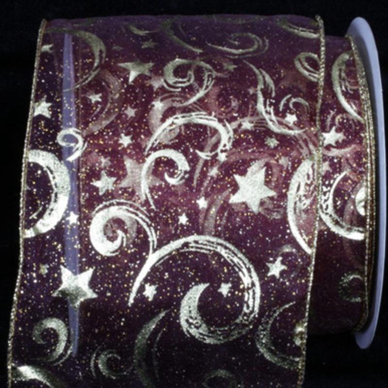 Wine Red and Gold Comet Wired Craft Ribbon 4 x 20 Yards