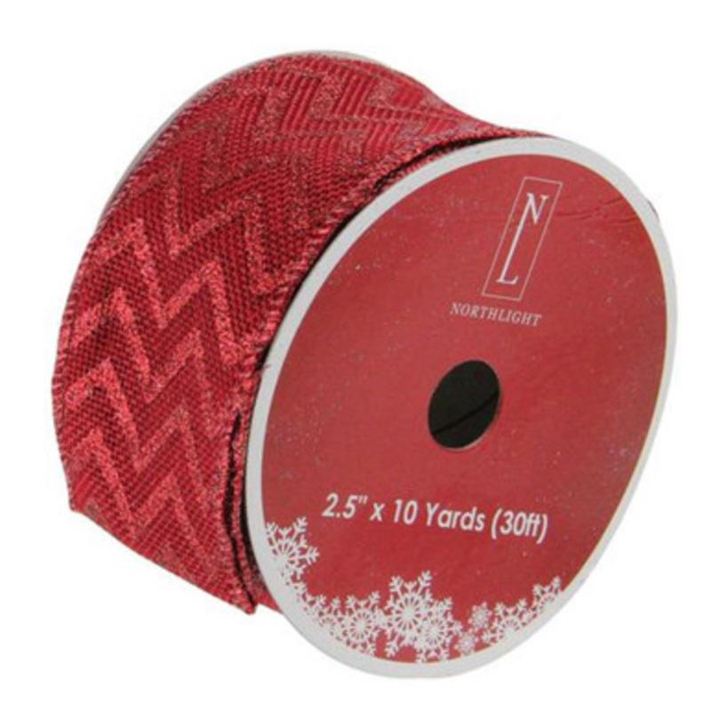 Wine Red Glitter Chevron Wired Christmas Craft Ribbon 2.5 x 10 Yards