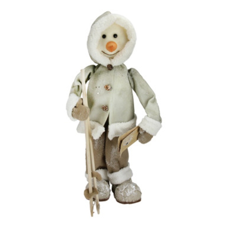 Winter Skiing Snowman Christmas Figure Decoration  21.5  Beige