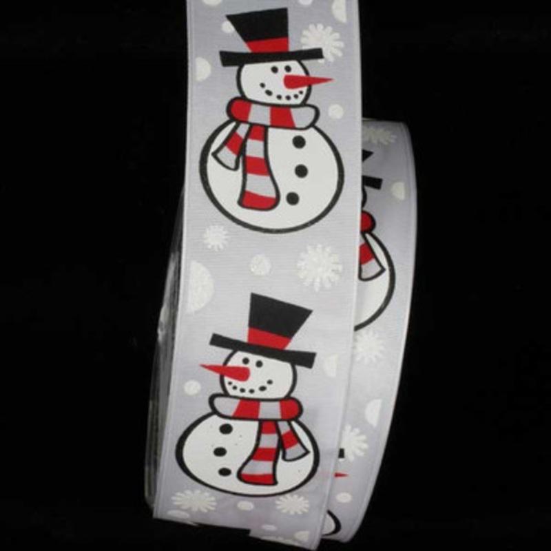 Winter White Wonderland Snowman Wired Craft Ribbon 1.5 x 27 Yards