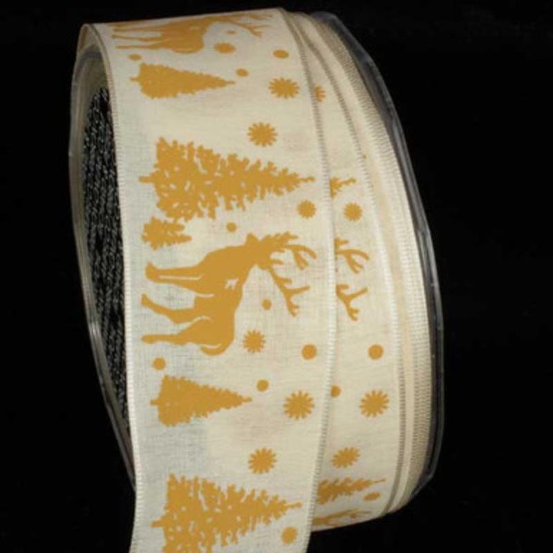Wonderful Cream White and Ivory Stag Wired Craft Ribbon 1.5 x 27 Yards