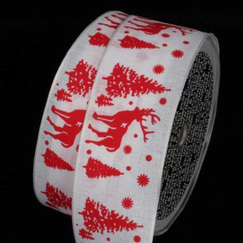Wonderful White and Red Stag Wired Craft Ribbon 1.5 x 27 Yards