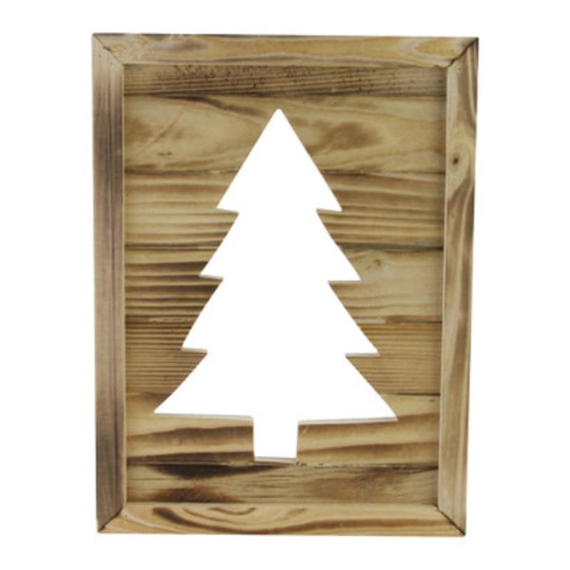 Wood Framed Christmas Tree Cut Out Wall Hanging Decoration 13.75
