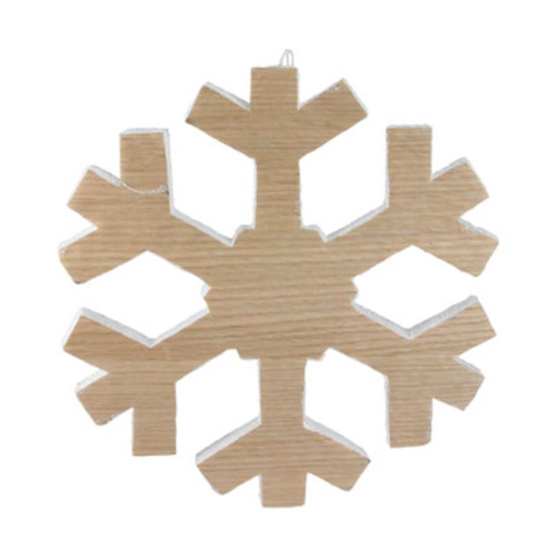 Wood Grained Snowflake Christmas Decoration 12.5 Beige