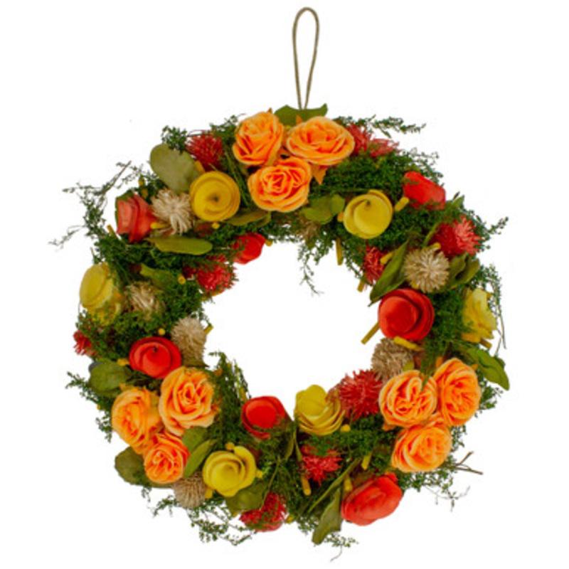 Wooden and Dried Floral with Moss and Twigs Spring Wreath, 12-inch