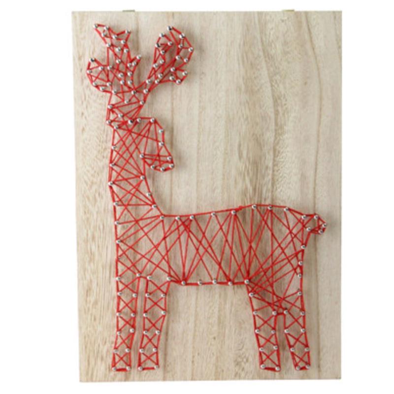 Wooden String Reindeer Wall Art Decoration 11 Red and Beige
