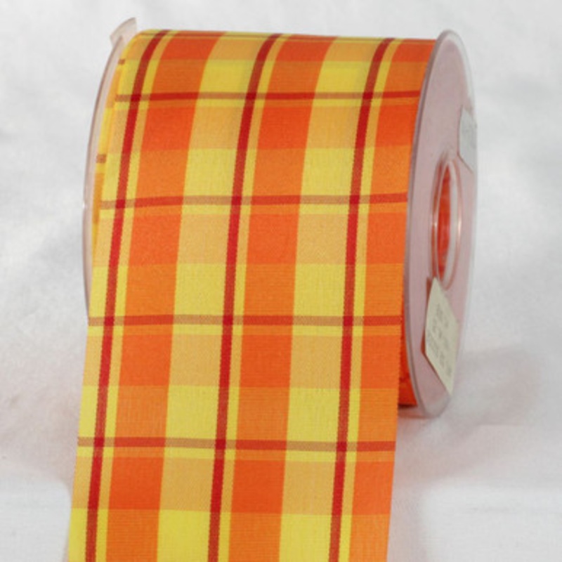Yellow and Orange Plaid Patterned Scotchshock Ribbon 2.75 x 27 Yards