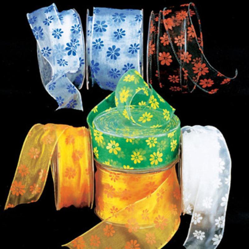 Yellow and Orange Retro Daisies Organza Wired Craft Ribbon 1.5 x 27 Yards
