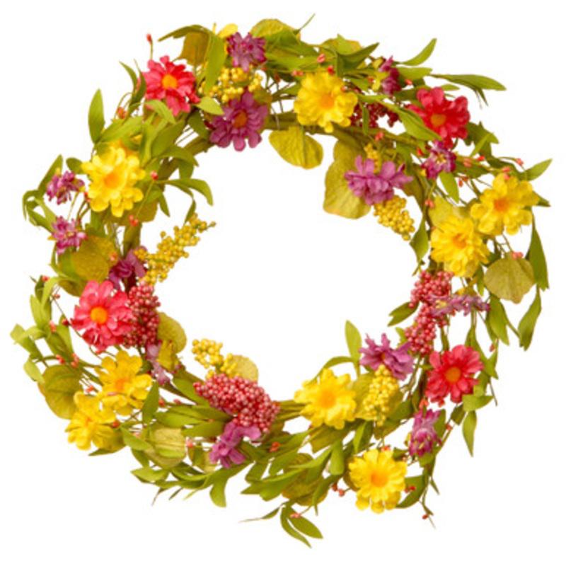Yellow and Pink Spring Florals Artificial Wreath 20-Inch