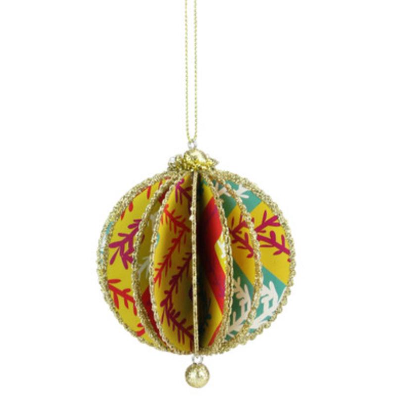 Yellow and Red Floral Sliced Christmas Ball Ornament 4 (100mm)
