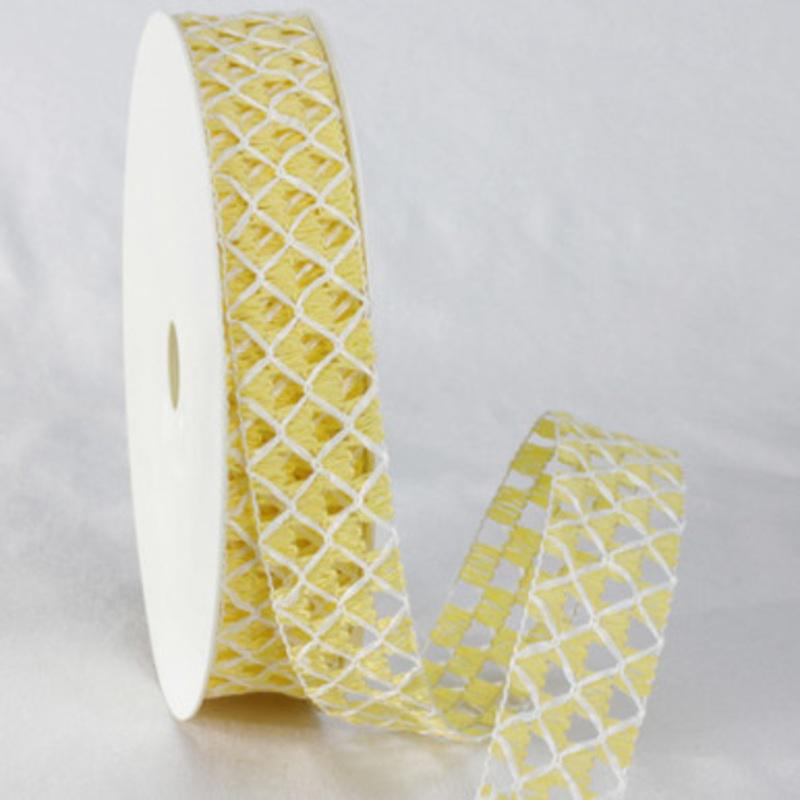 Yellow and White Basket Weave Patterned Ribbon 1.2 x 20 Yards