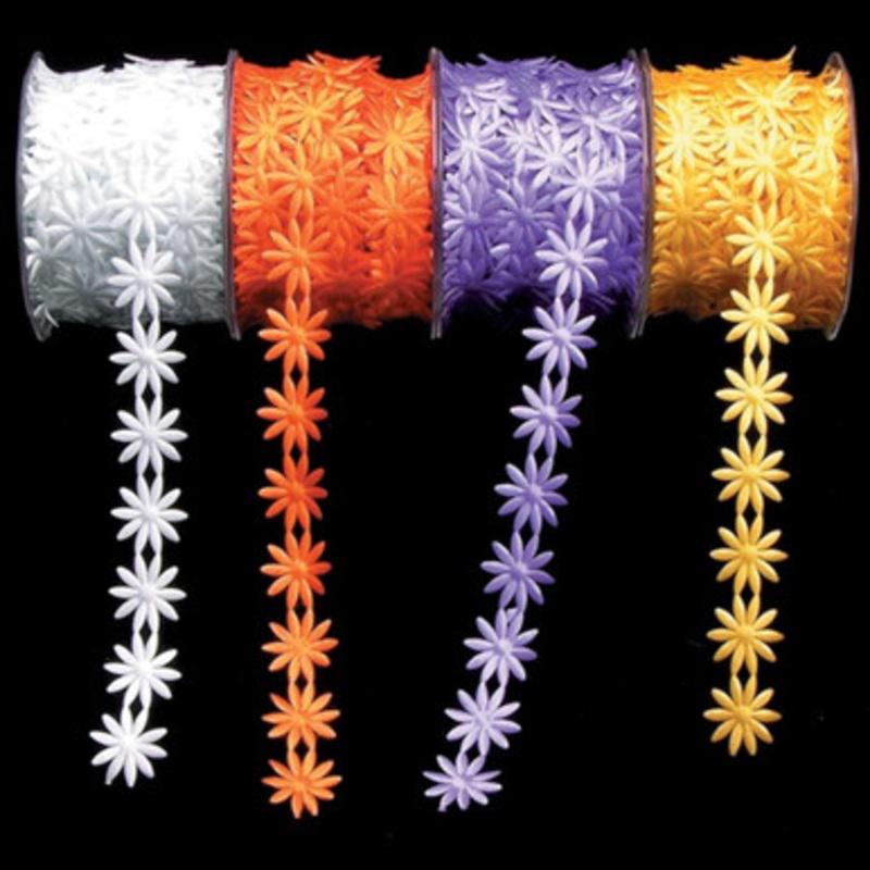 Yellow Embossed Satin Flowers Craft Ribbon 1 x 20 Yards