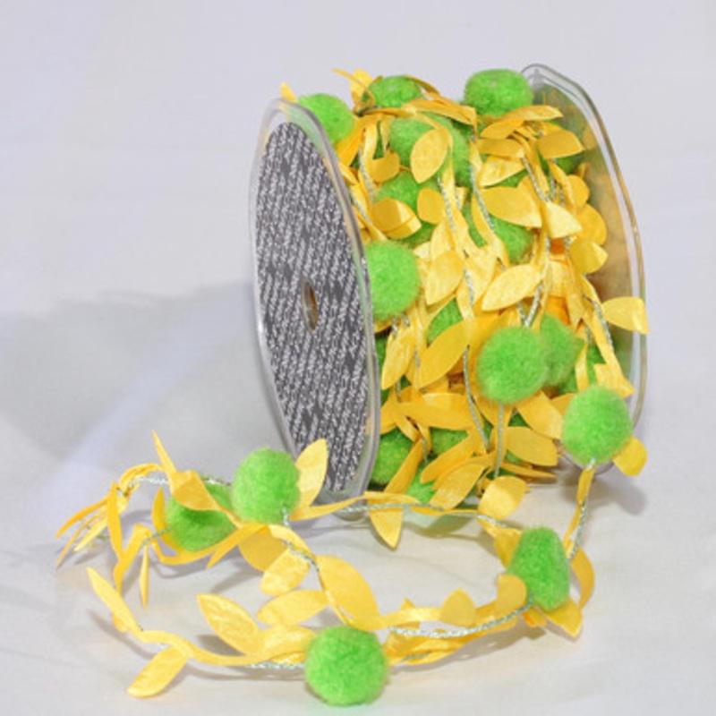Yellow Leaves with Green Pom Poms Party Garland 0.75 x 22 Yards