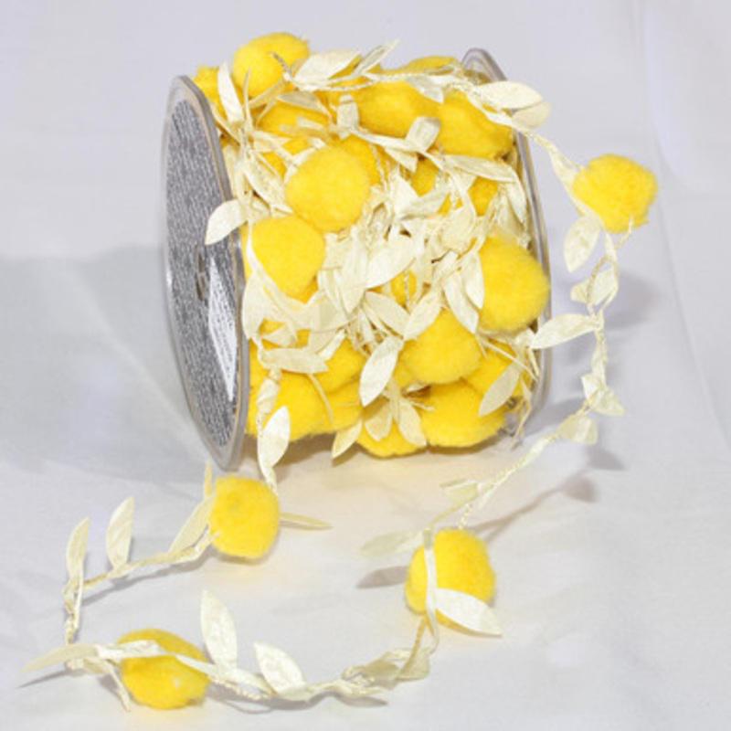 Yellow Leaves with Pom Pom Party Garland 0.75 x 22 Yards