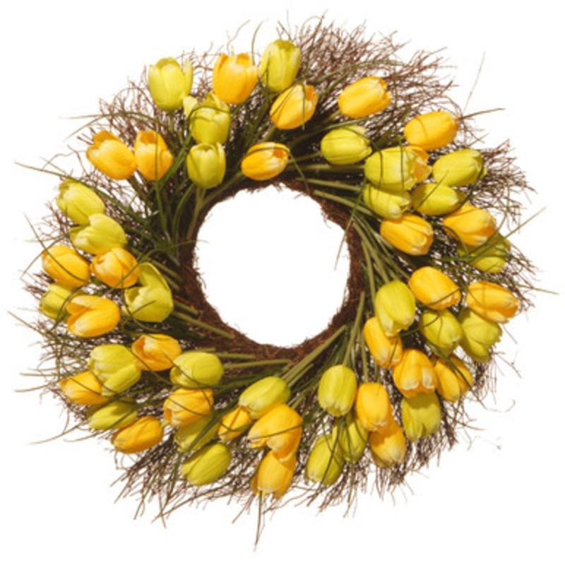 Yellow Tulip Artificial Wreath 24-Inch, Unlit