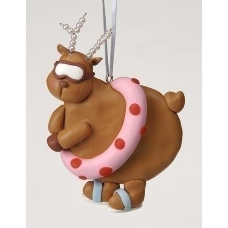 Swimming Diva Reindeer with Pink Inner Tube Christmas Ornament 3.75