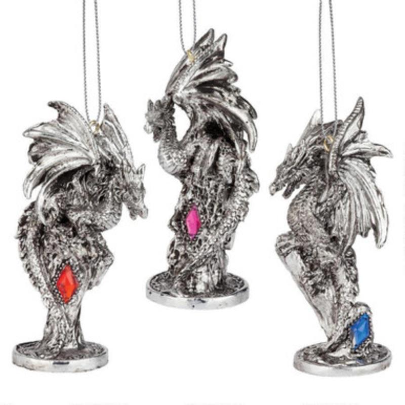 Three Dragons of the Amesbury Gemstone Christmas Ornaments 4 Set of 3