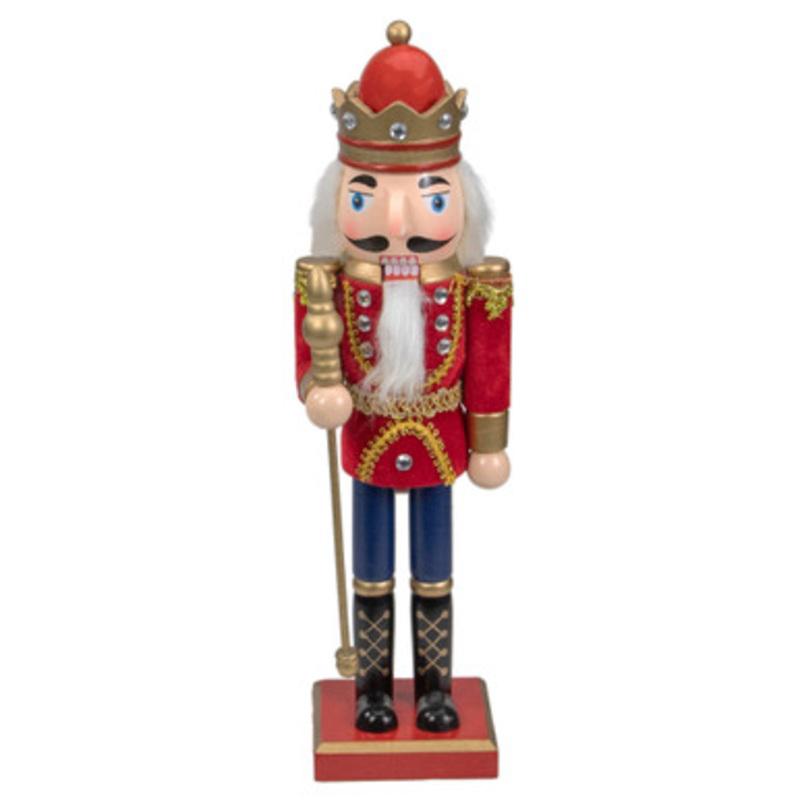 Traditional Christmas Nutcracker King with Scepter Figurine  14  Red and Gold