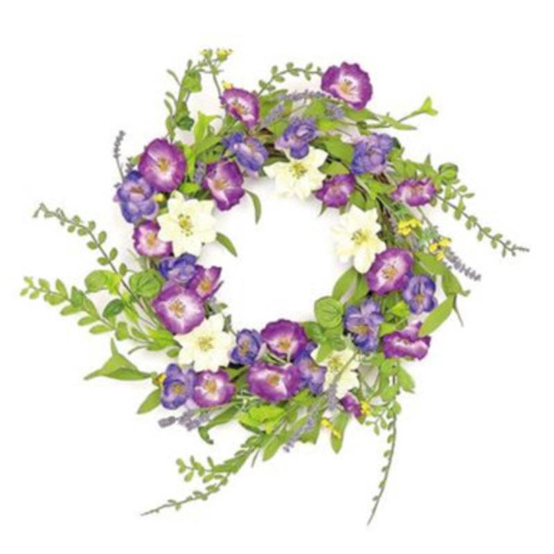 Trellis Blossoms Artificial Spring Floral Wreath, Purple and Blue 24-Inch