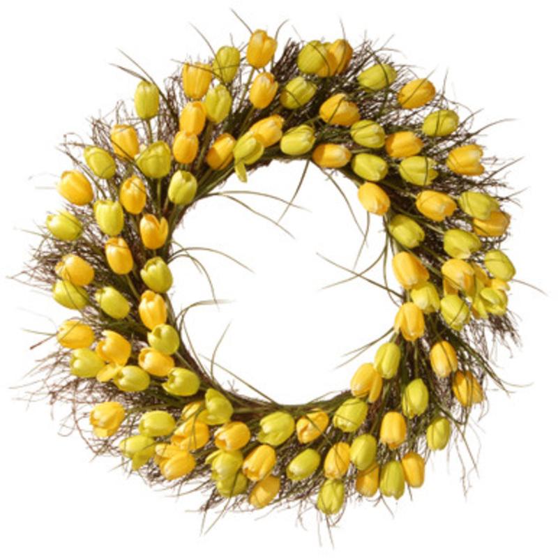 Tulip Artificial Floral Wreath, Yellow and Green 32-Inch