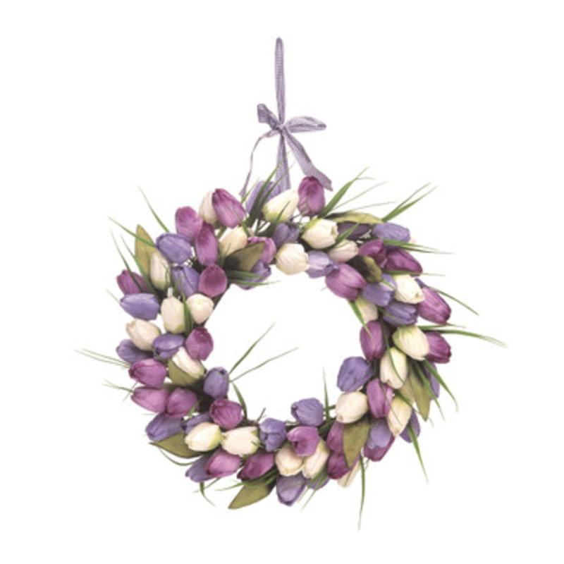 Tulip Easter Wreath, Purple and White 20-Inch